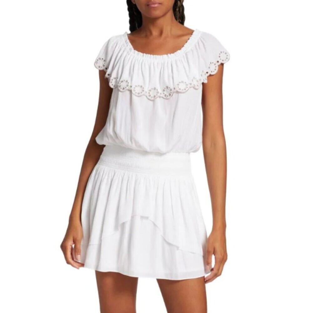 Ramy Brook Size XXS White Embroidered Cynthia Smocked Mini Dress Boho NWT Resort